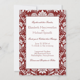 Burgundy Wedding Invitation, William Morris Style Invitation