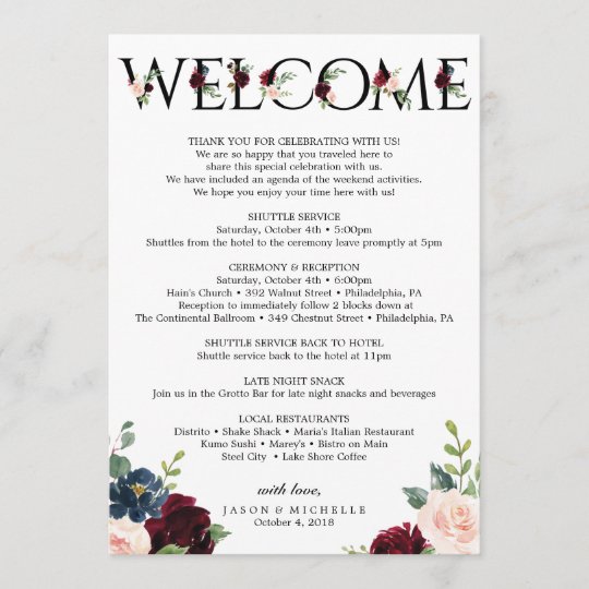 Burgundy Wedding Itinerary Bachelorette Welcome Program Zazzle Com