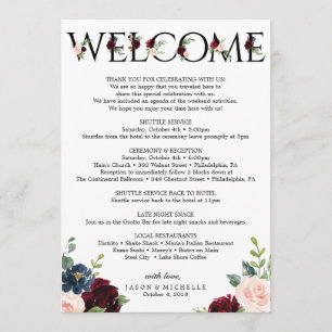 Burgundy Wedding Itinerary - Bachelorette Welcome Program