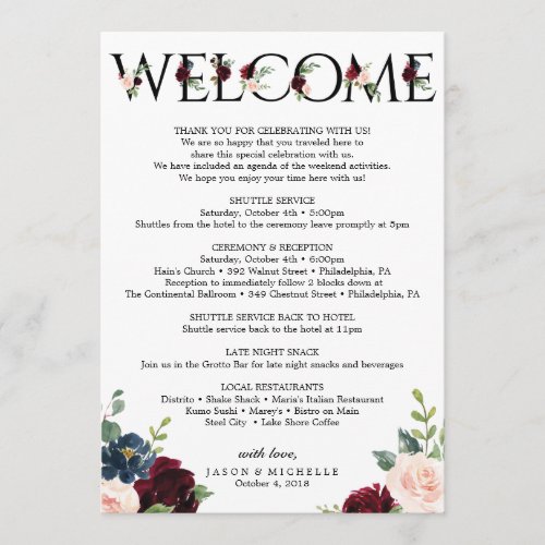 Burgundy Wedding Itinerary _ Bachelorette Welcome Program