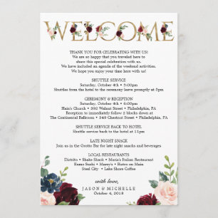 Burgundy Wedding Itinerary - Bachelorette Welcome Program