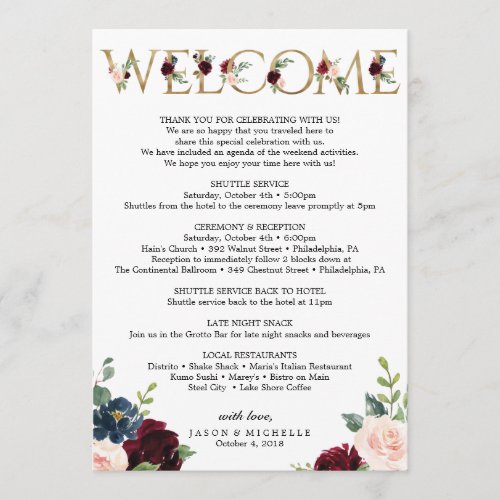 Burgundy Wedding Itinerary _ Bachelorette Welcome Program