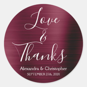 Burgundy Wedding Love & Thanks Classic Round Sticker
