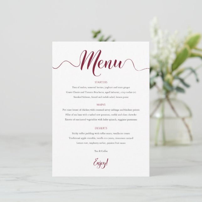 Burgundy Wedding Menu Card 5x7 (Standing Front)