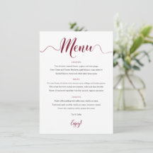 Burgundy Wedding Menu Card 5x7