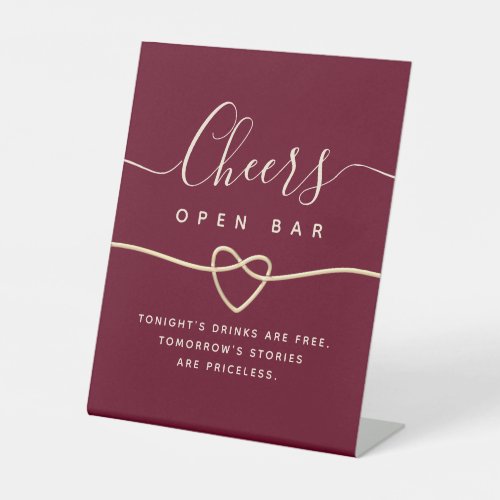 Burgundy Wedding Open Bar Pedestal Sign