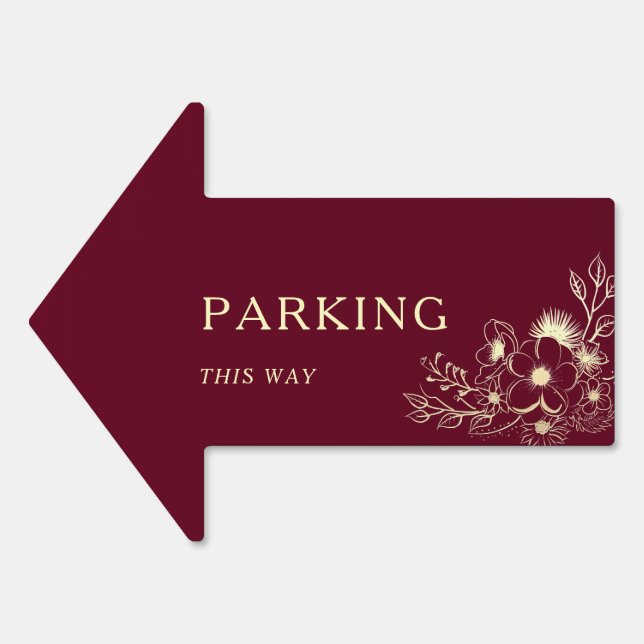 Burgundy Wedding Parking Arrow Sign (Front)