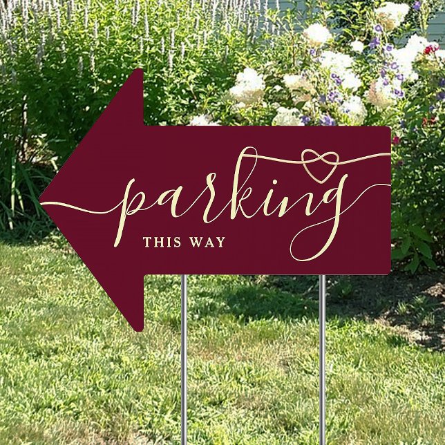 Burgundy Wedding Parking This Way Arrow Sign (Creator Uploaded)