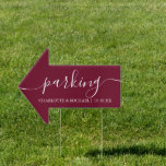 Burgundy Wedding Parking This Way Arrow Sign