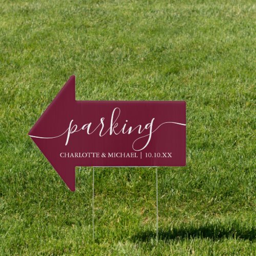 Burgundy Wedding Parking This Way Arrow Sign