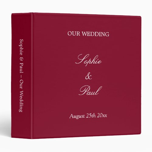 Burgundy Wedding Personalized 3 Ring Binder