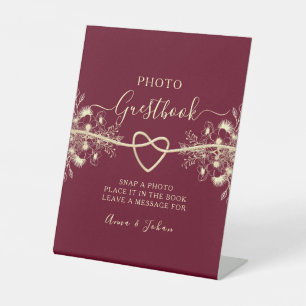 Burgundy Wedding Photo Guestbook Pedestal Sign