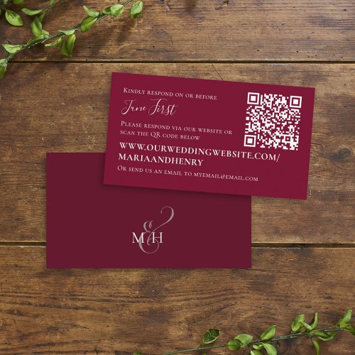 Burgundy Wedding QR Code Budget RSVP Response Enclosure Card