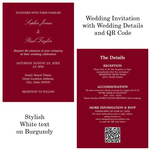 Burgundy Wedding QR Code RSVP Invitation