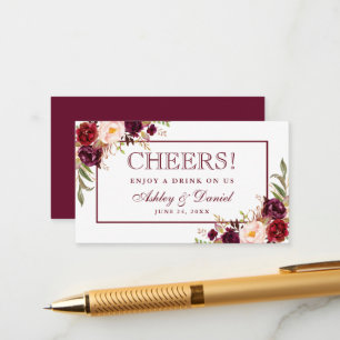 Burgundy Wedding Reception Drink Ticket Card