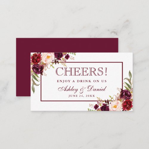 Burgundy Wedding Reception Drink Ticket Card