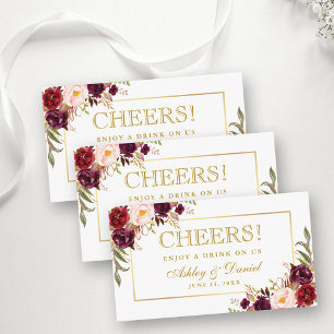 Burgundy Wedding Reception Drink Ticket Card Gold