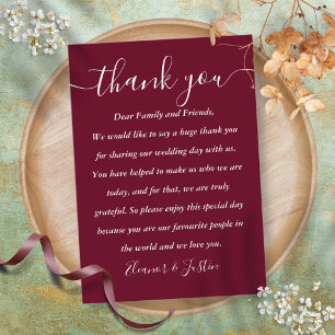 Burgundy Wedding Reception Thank You Place Card