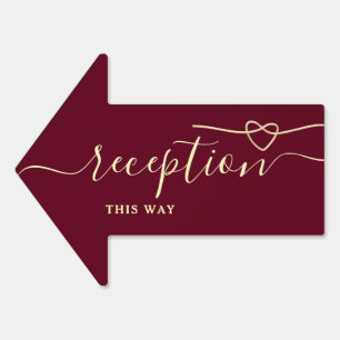 Burgundy Wedding Reception This Way Arrow Sign