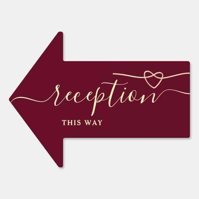 Burgundy Wedding Reception This Way Arrow Sign (Front)