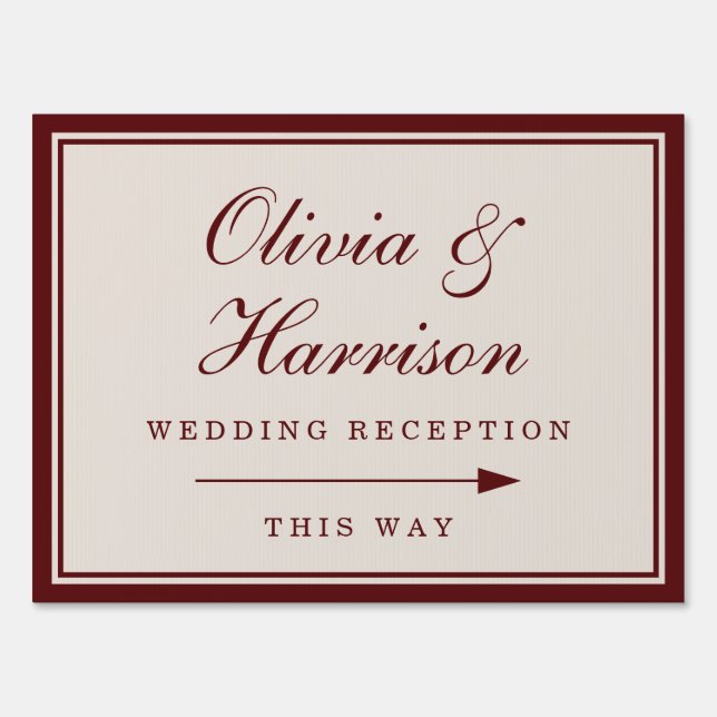 Burgundy Wedding Reception Yard Sign (Front)