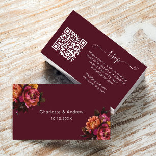 Burgundy wedding response website QR code RSVP Enclosure Card