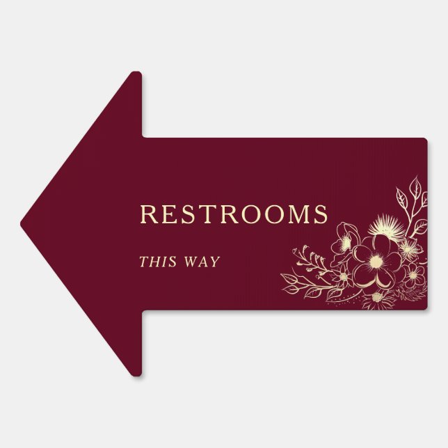 Burgundy Wedding Restroom Arrow Sign (Front)