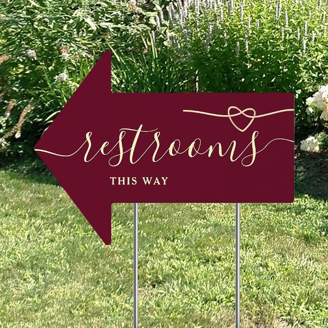 Burgundy Wedding Restrooms This Way Arrow Sign (Creator Uploaded)