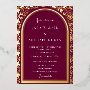 Burgundy Wedding (Retro-Dotted) Foil Invitation