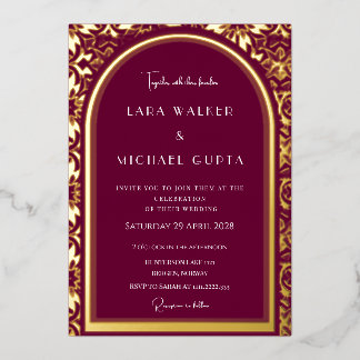 Burgundy Wedding (Retro-Dotted) Foil Invitation