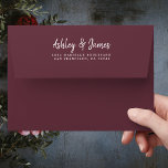 Burgundy Wedding Return Address Envelope<br><div class="desc">Chic, modern and simple wedding return address envelope with your names in white elegant handwritten script calligraphy on a burgundy background. Simply add your names and address. Exclusively designed for you by Happy Dolphin Studio. This beautiful wedding envelope is part of the 'dusty pink floral' wedding collection in our store!...</div>