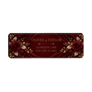 Burgundy Wedding Return Address Labels, Elegant Fl Label