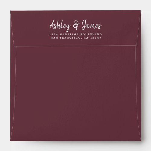 Burgundy Wedding Return Address Square Envelope