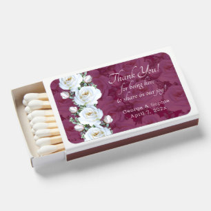 Burgundy Wedding Roses Thank You Matchboxes