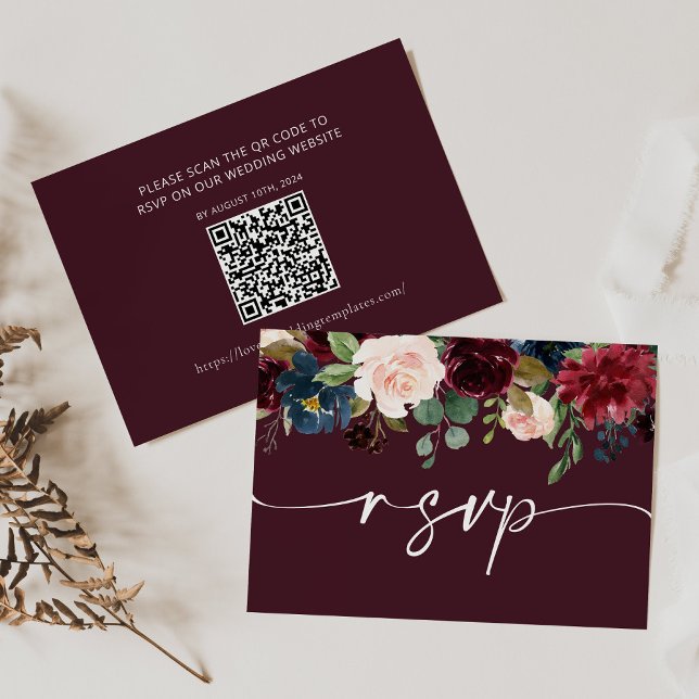 Burgundy  Wedding RSVP QR Code Card (Creator Uploaded)