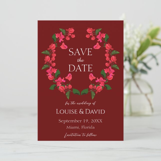 Burgundy Wedding Save the date Card  (Standing Front)