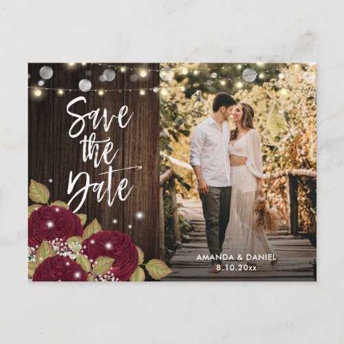 Burgundy Wedding Save The Date Photo Postcards