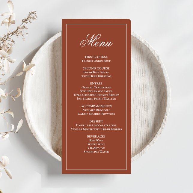 Burgundy Wedding Script Dinner Menu (Elegant burgundy wedding dinner menu. )