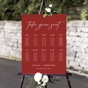 Burgundy Wedding Seating Chart 10 Tables Foam Board