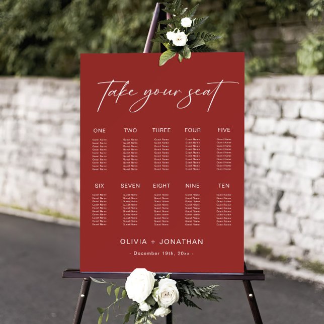 Burgundy Wedding Seating Chart 10 Tables Foam Board (Creator Uploaded)