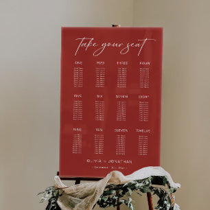 Burgundy Wedding Seating Chart Acrylic Sign
