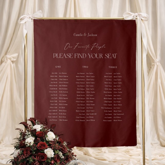 Burgundy Wedding Seating Chart Fabric Tapestry (Creator Uploaded)