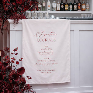 Burgundy Wedding Signature Cocktails Fabric Sign