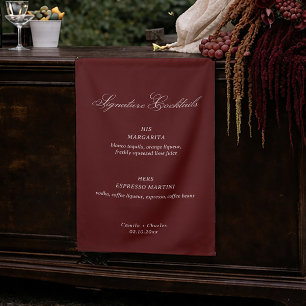 Burgundy Wedding Signature Cocktails Sign Fabric