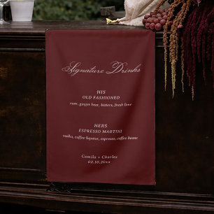 Burgundy Wedding Signature Drinks Sign Fabric