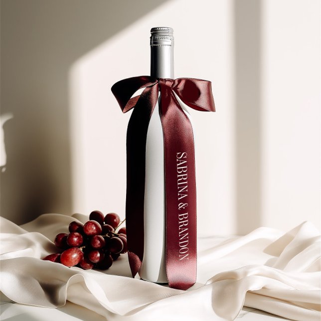 Burgundy Wedding Single Inscription Custom Names  Satin Ribbon (Elegant Burgundy Wedding Custom Names Satin Ribbon)