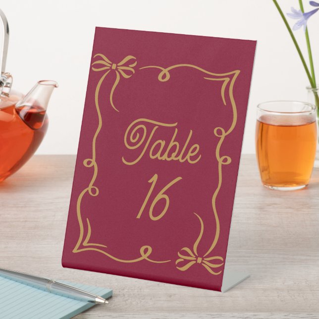 Burgundy Wedding Table Number Acrylic Pedestal  Sign (In SItu)