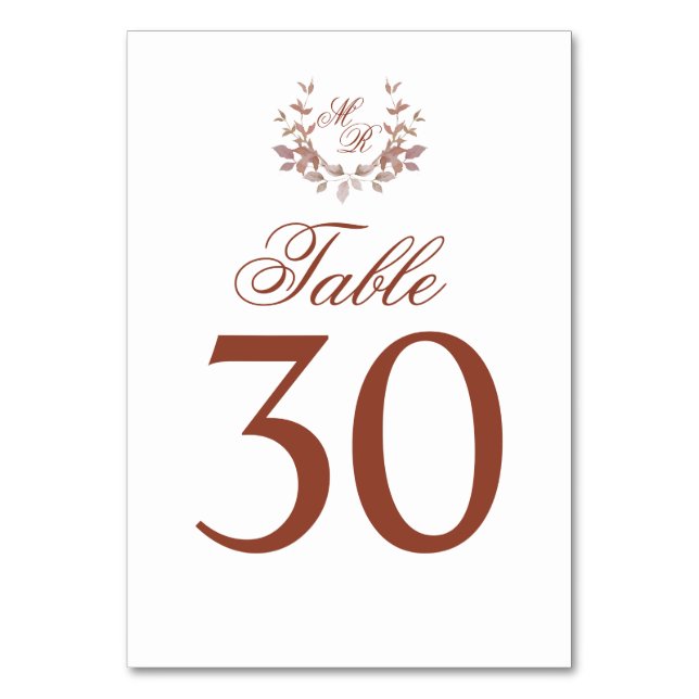 Burgundy Wedding Table Number Monogram Motif (Front)