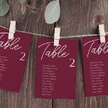 Burgundy Wedding Table Seating Chart Cards at Zazzle