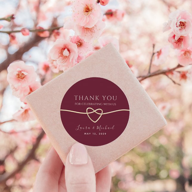 Burgundy Wedding Thank You Classic Round Sticker (Creator Uploaded)